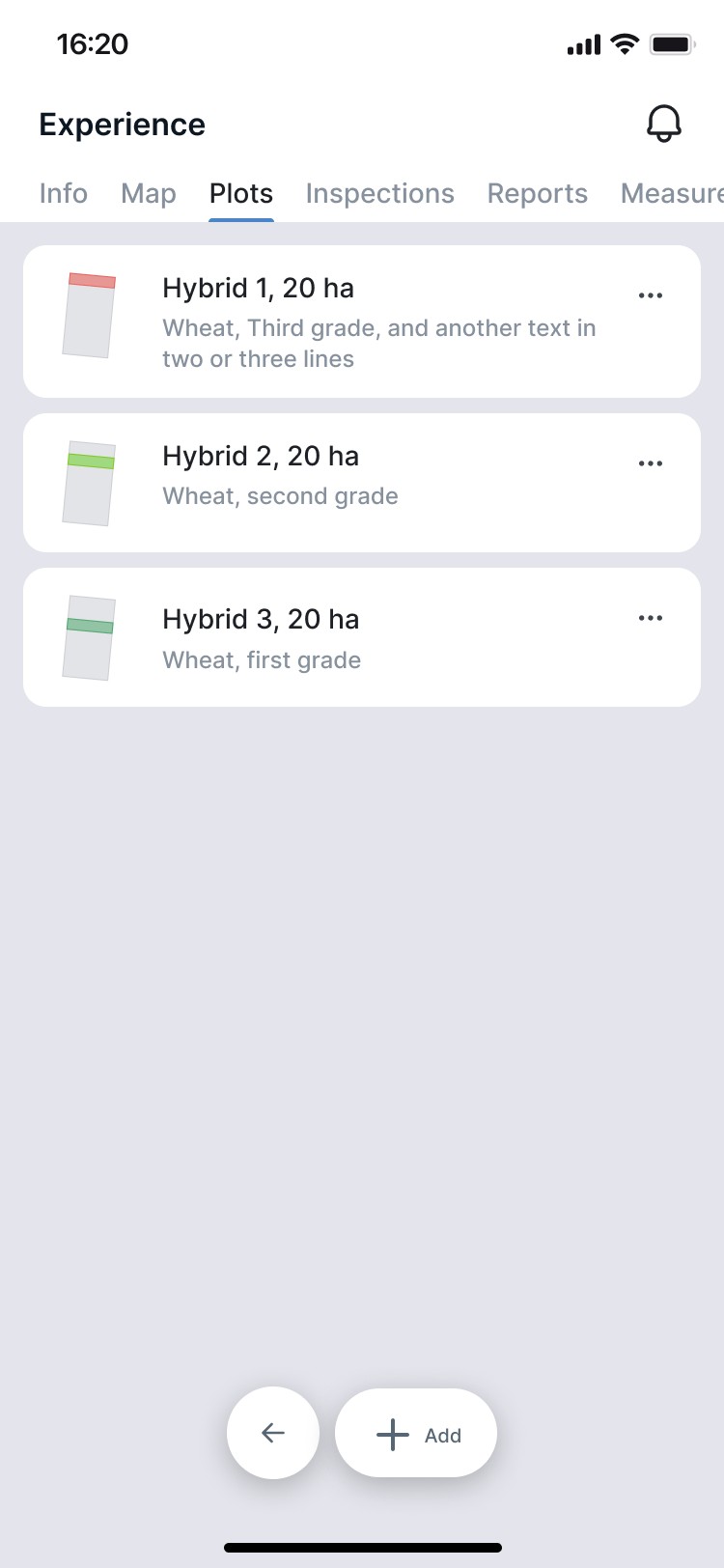 Experience: plots list