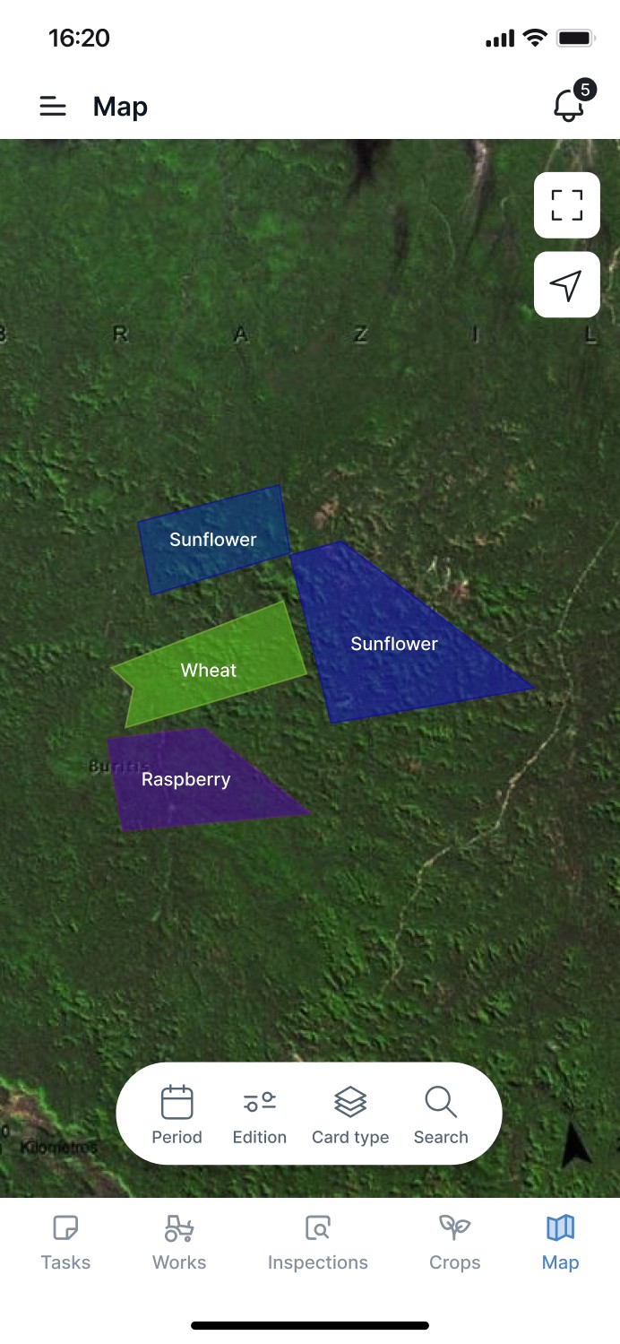 Early map with coloured crop fields